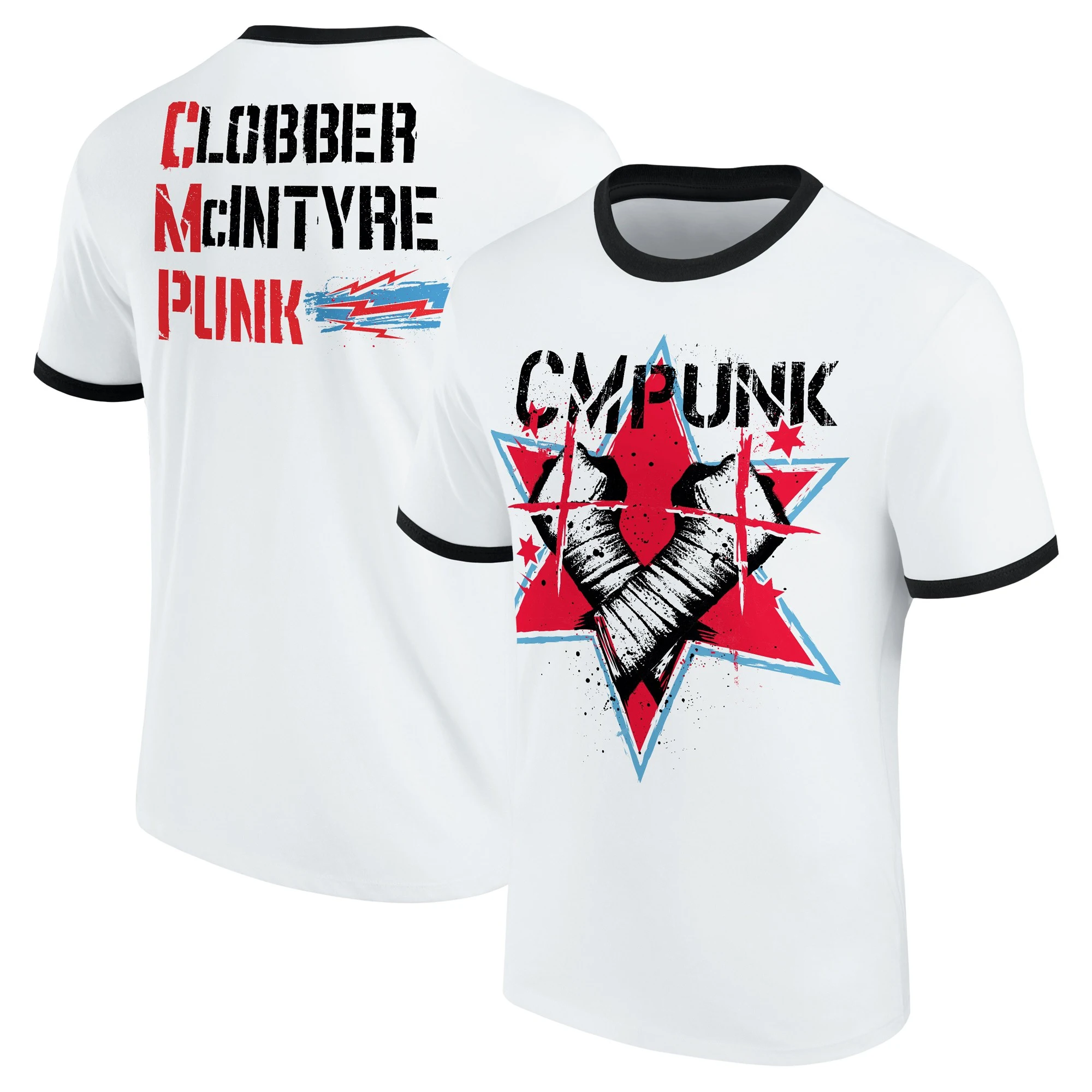 Men's White CM Punk Clobber McIntyre Punk Ringer T-Shirt