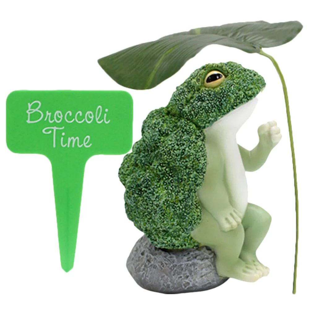 

Decorative Small Frog Animal Ornaments Yard Figurine Bathroom Decorations Broccoli Statues Resin