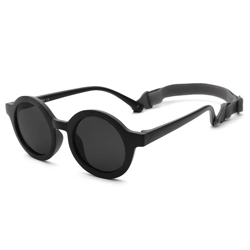 Kids Sunglasses Round TAC Polarized Baby Sunglasses for Toddler Boys Girls TPEE Flexible Soft Frame with Strap for Infant Age 0-3