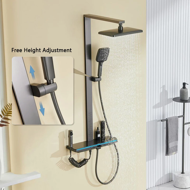 New Design Digital Display Shower System Bathroom Rainfall Temperature LED Shower Full Set Bathtub Waterfall Showers Faucet Suit 2