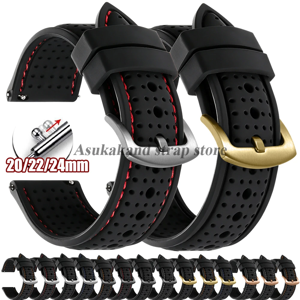 Enhanced Silicone Waterproof Watch Band - Soft, Breathable, Quick Release Wrist Strap