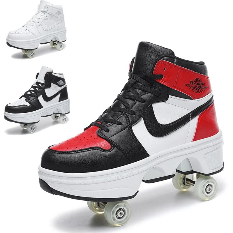 Deformation Roller Skates Parkour Sneakers 4 Wheels Roller Skating Shoes Street Urban Fitness Sneakers Quad Casual Roller Skates