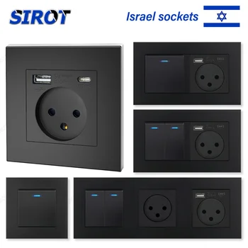 เต้ารับไฟฟ้ามาตรฐานอิสราเอล SIROT, พอร์ตชาร์จโทรศัพท์มือถือ USB Type-C 5V 2.1A, สวิตช์และเต้ารับไฟฟ้าสีดำแบบรวมสำหรับอิสราเอล 1