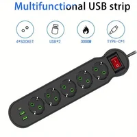 EU Plug Power Strip 2/3/4/5 Outlet Multitap Extension 10A with 2 USB 1 Type-C Ports 2m Cord Electrical Socket 2500W - Image 5