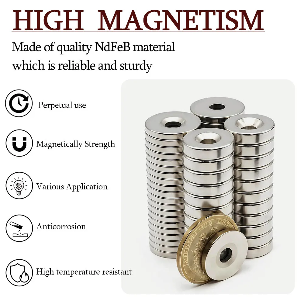 Superstarker runder Neodym-Magnet, leistungsstark, mit Löchern, Magnete N35, permanenter magnetischer NdFeB-Kühlschrankmagnet, 20 x 3–5, 25 x 3–5 mm – Detail 2