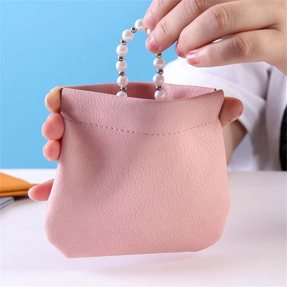 New Mini Lipstick Key Jewelry Cosmetic Bag Women Portable Automatic Closing Makeup Storage Bag Pouch Pu Earphone Coin Purse
