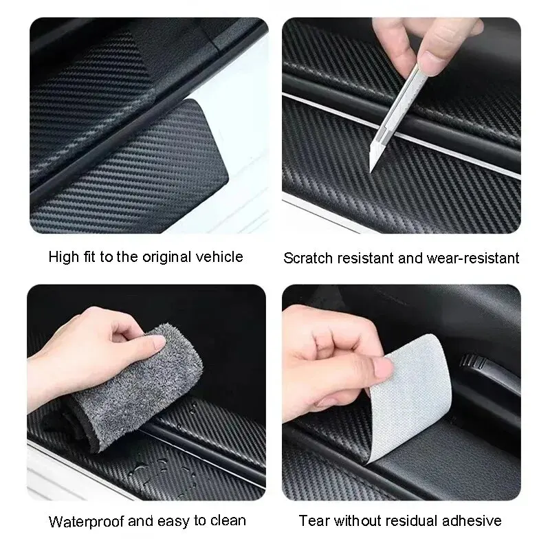 Carbon Fibre Car Door Sill Protective Strip Set - Sport Styling & Anti-Collision Decor