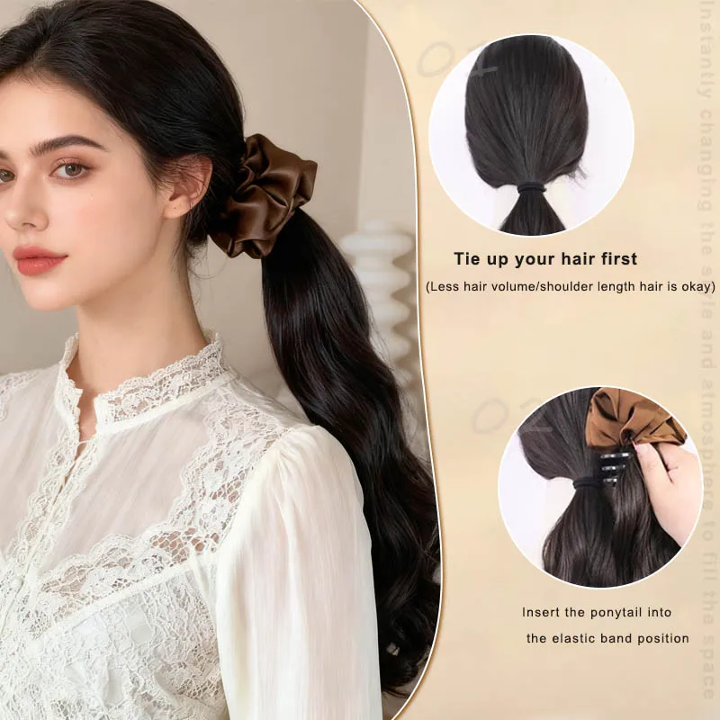 Synthetic Wig Braid Women's Claw Clip Headband Curly Ponytail Hair Low Tie Fake Ponytail For Women Pear roll ponytail