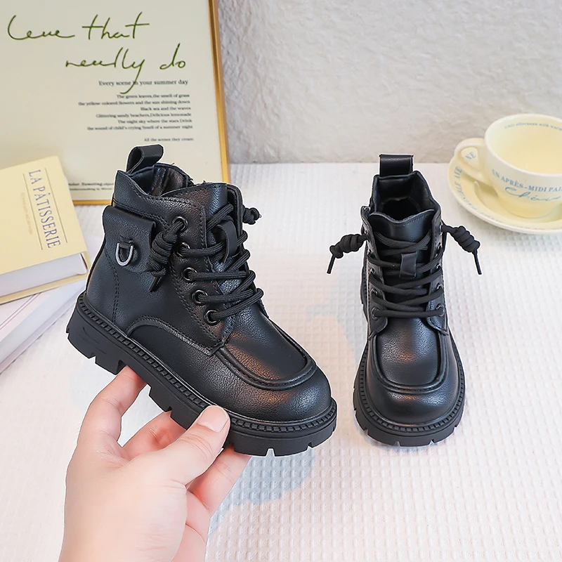 Girls Leather Ankle Boots Warm Lined Non Slip Hiking Boots