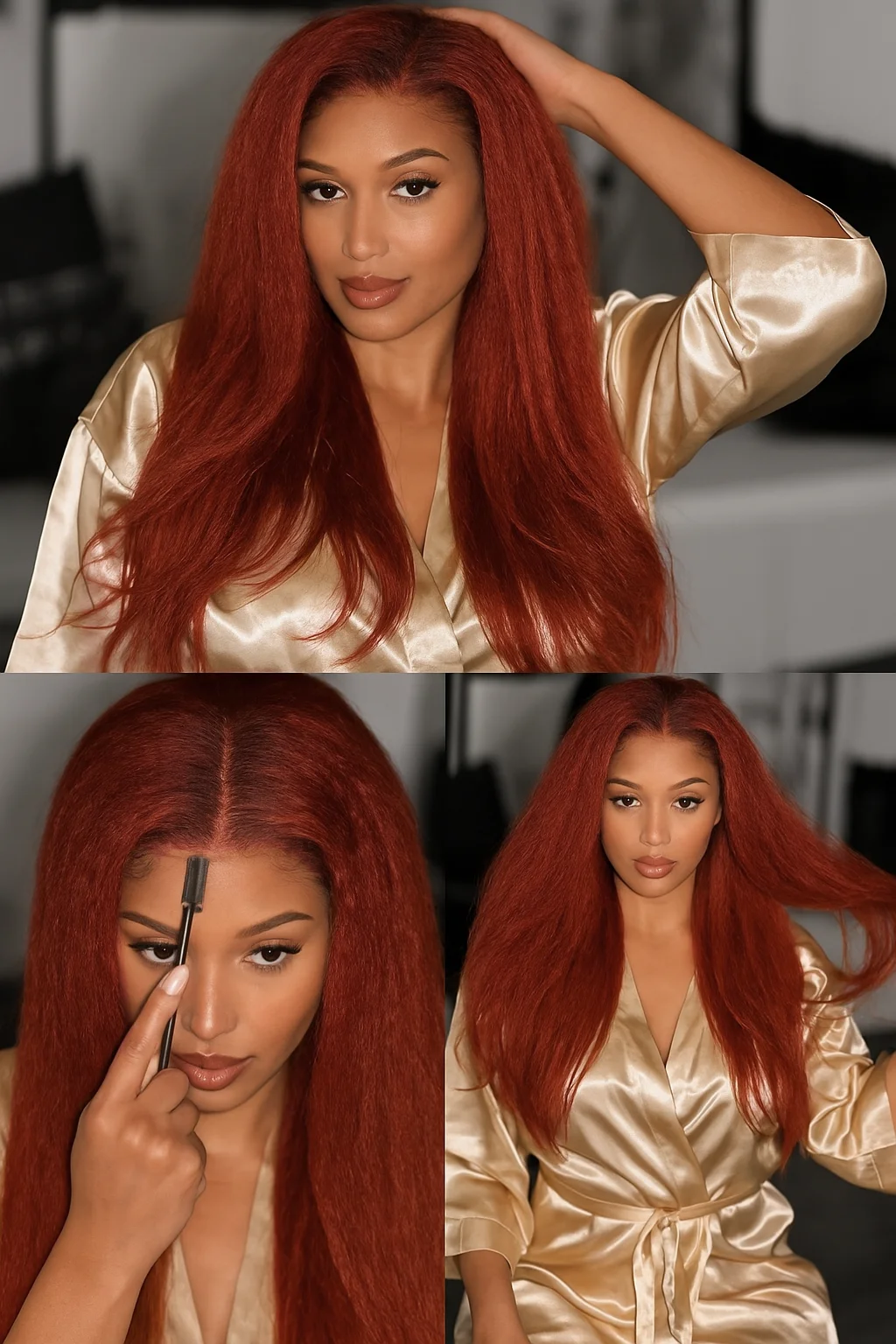 Reddish brown Kinky Straight Human Hair Wig 13x4 HD lace frontal human hair wig 4x4 Closure human hair wig glueless Colored Wigs 3