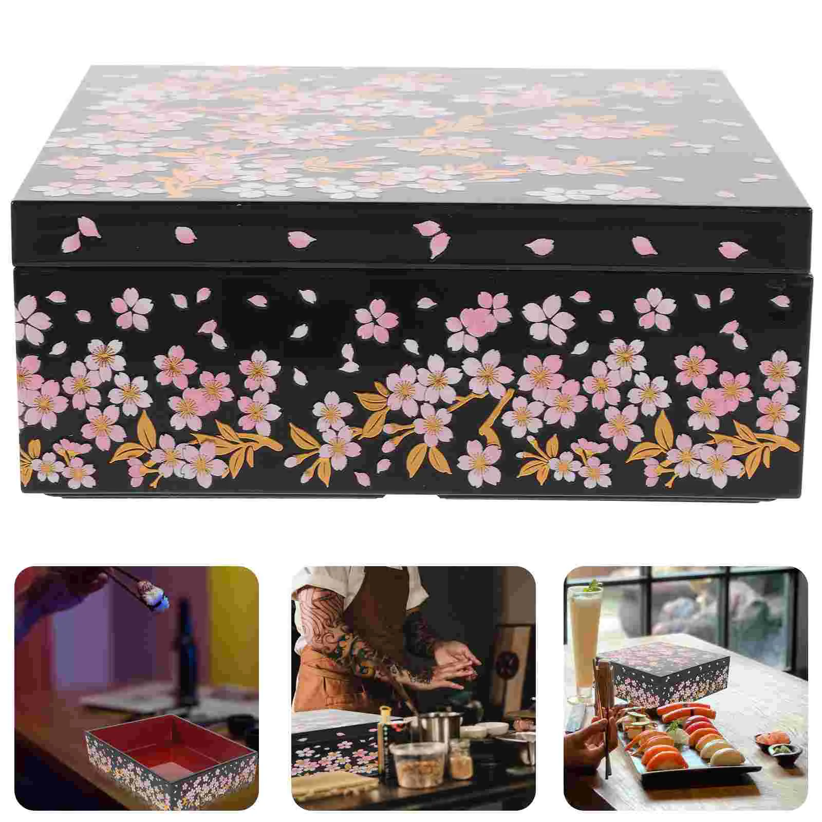 

Japanese Hot Stamping Realistic Cherry Blossom Sushi Box Lunch New Year Snack Gift Trays Plastic Office