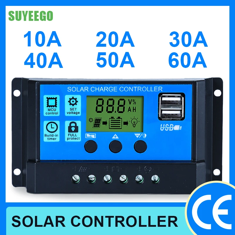 Suyeego 30a 20a 10a Solar Regulator 12v Mppt 24v Pwm Solar Charge Controller Solar Panel Charger