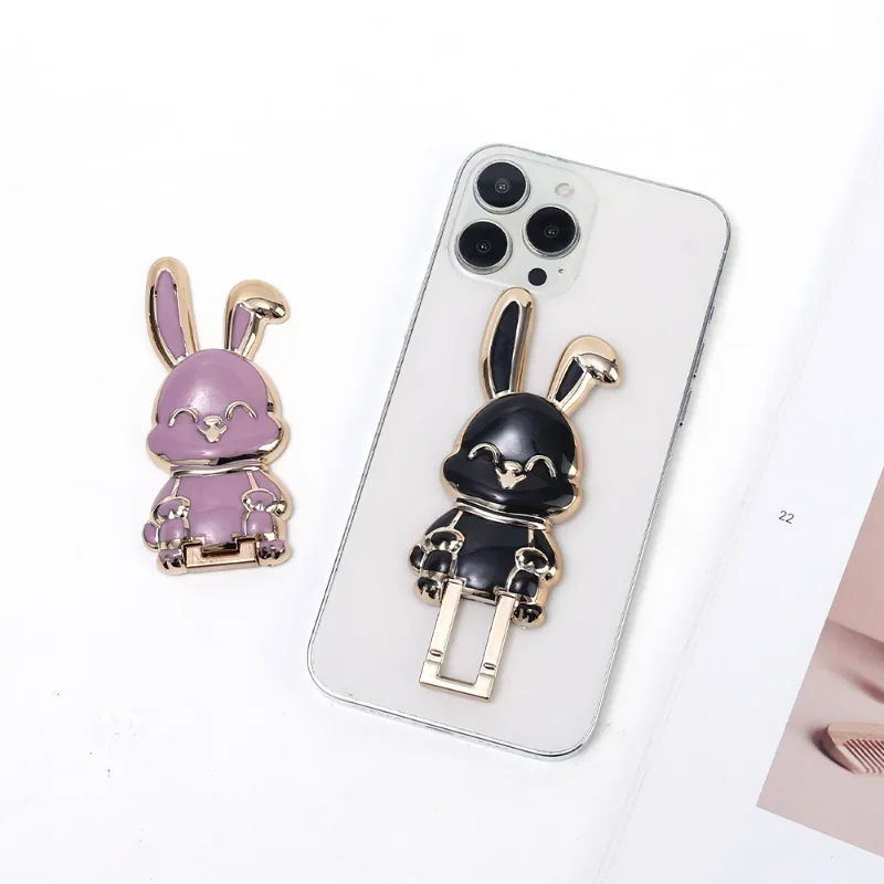 Universal Finger Ring Phone Holder Desktop Ultra-thin Cartoon Rabbit Phone Stand Foldable Buckle Adhesive Pull Rod Support Frame