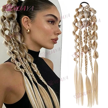 24 Inch Synthetic Fiber Handmade Mixed-Color Lantern Bubble Twist Braids – Daily & Vacation Style Hair Extensions, Suitable for 1
