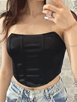 Corset Sexy sans manches, épaules dénudées, haut court, gilet, sous-vêtements féminins, dos nu, Bustier, couleur unie 3