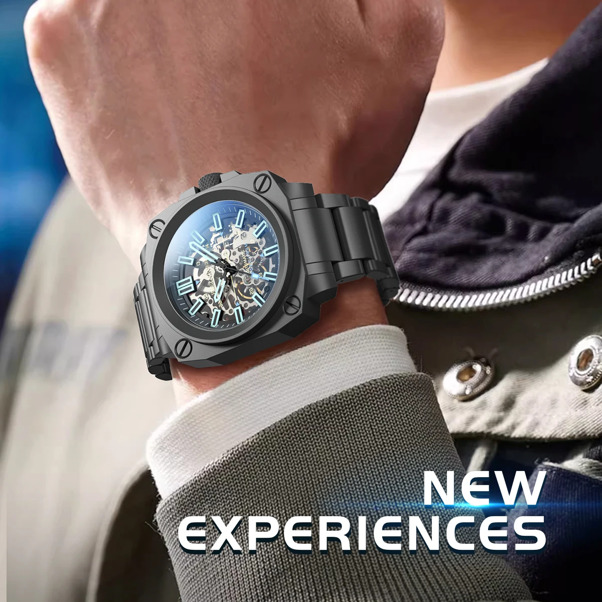 FEELNEVER Fashion Retro Hollow Mechanical Wristwatches For Men Outdoor Sports Waterproof Automatic Watch Men Relogio Masculino