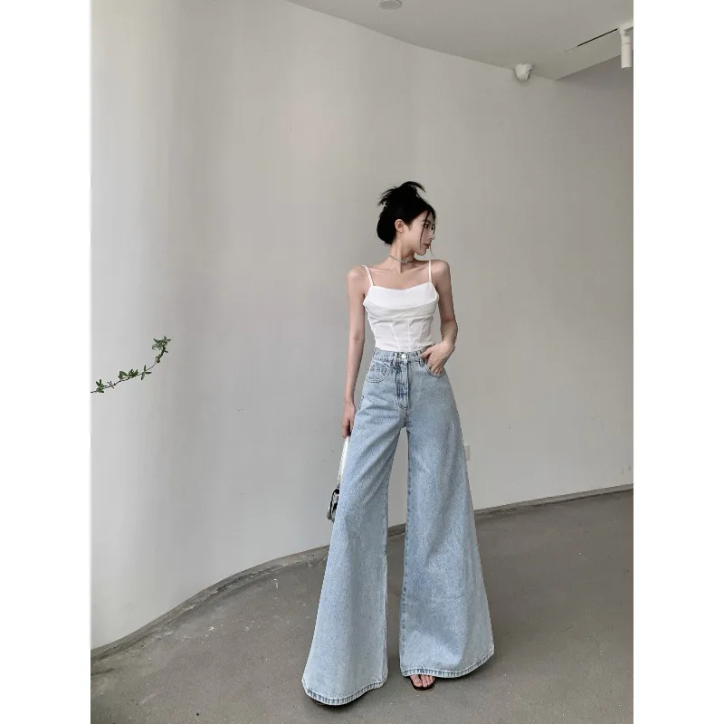 

Jmprs Loose Women Jeans High Waist Korean Causal Ladies Wide Leg Denim Pants Fashion Simple Female Baggy Trousers