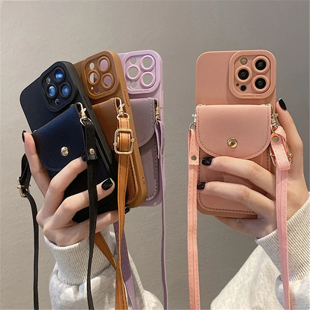 Wallet Leather Crossbody Neckband Lanyard Phone Case for iPhone 15 14 11 12 13 Pro Max X XS XR 7
