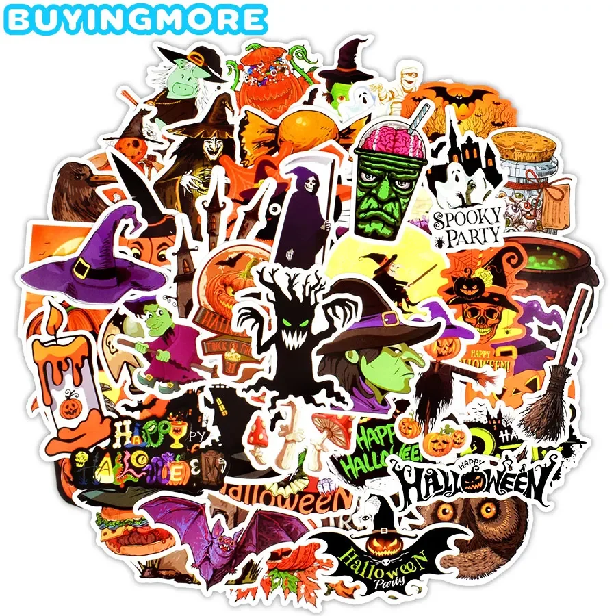 50 PCS Halloween Stickers Funny Gift Pumpkin Witch Elves All Hallows Day Anime Graffiti Stickers for Kids DIY Scrapbook Laptop harry potter and the deathly hallows