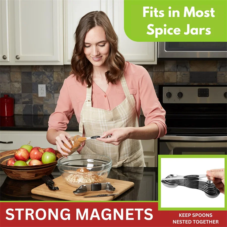 Magnetic measuring spoon set double-sided stainless steel suitable for seasoning cans 8-piece set kitchen measuring spoons,measuring spoon set,measuring cup and spoon set