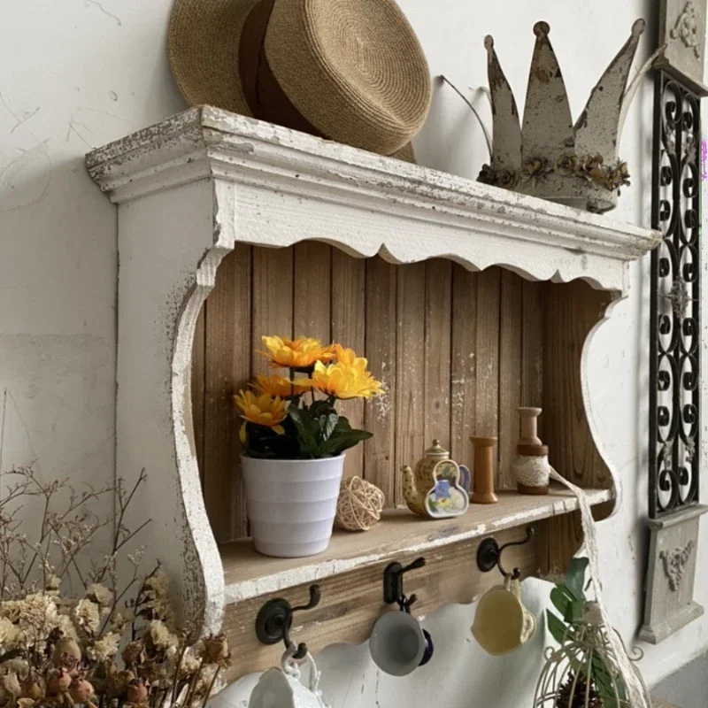 Decorative French Country Wall Shelf, White Wooden Shelf