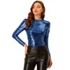 Sexy Faux Leather Long Sleeve Round Neck T-Shirts, Skinny Blouse, Shiny Fish, Mermaid Scales Shirt, Party Tops, Clubwear , 7XL 1