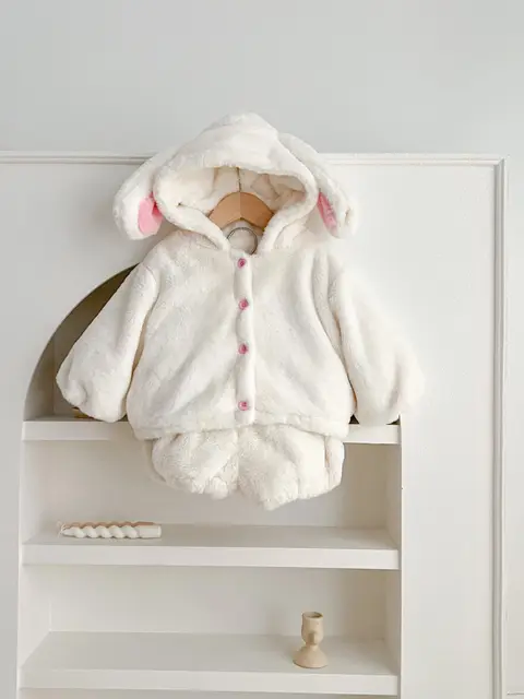 2psc inverno neonato neonate peluche orecchie di coniglio felpa