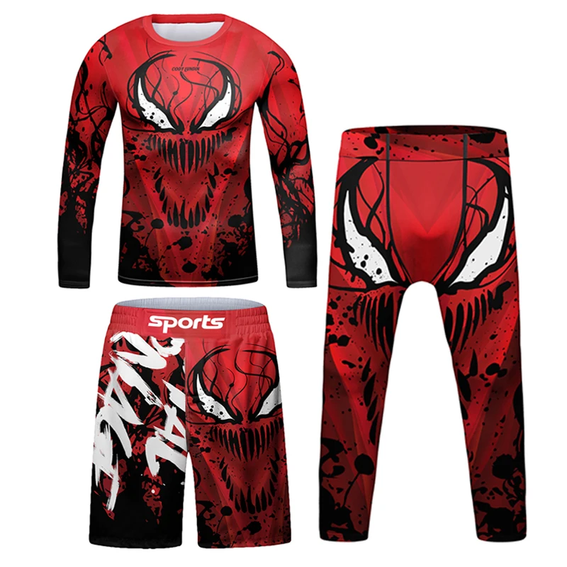 Sports Apparel MMA kids Rash guard Jiu jitsu T-shirt+Pant Sets Rushguard BjJ Kickboxing Jerseys Boy Children Gi Muay Thai Shorts