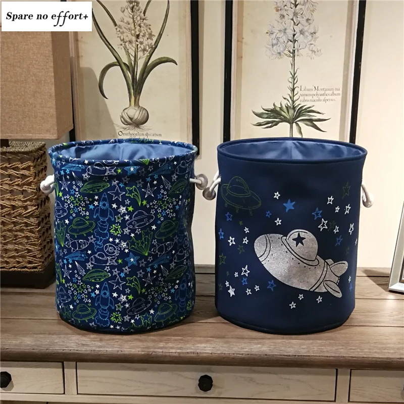Blue Canvas Fabric Storage Basket Clothes Folding Storage Box For Nursery Underwear Toy Organizer Laundry Basket With Handle