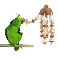 Coconut Shell Parrot Chewing Toy Hanging Natural Wooden Parrot Cage Bite Toy Medium Large Bird Supplies игрушки для попугаев 2