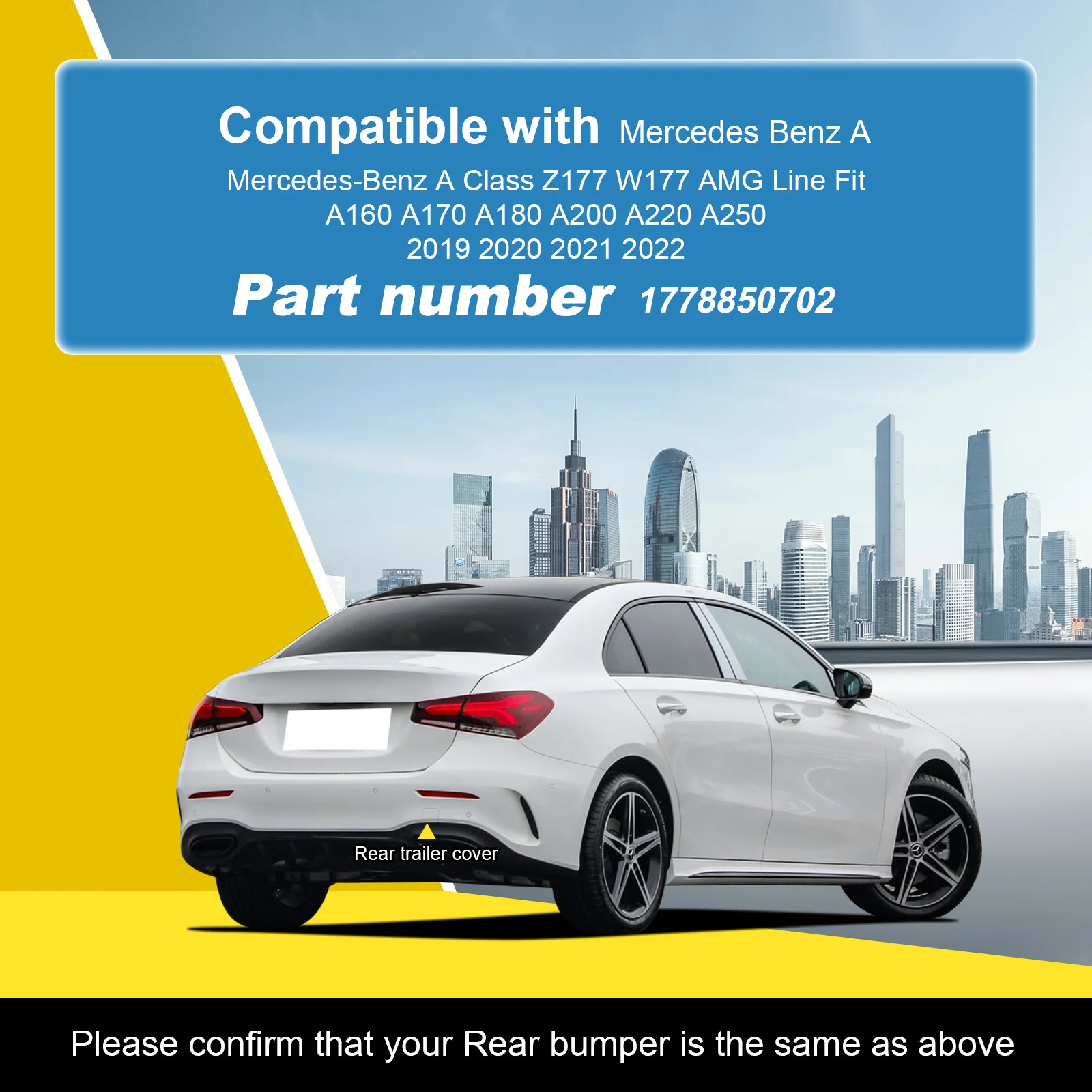메르세데스 벤츠 A클래스 W177 Z177 A160 A180 A200 롱 AMG 2019-2020 1778850702용 리어 범퍼 견인 고리 커버