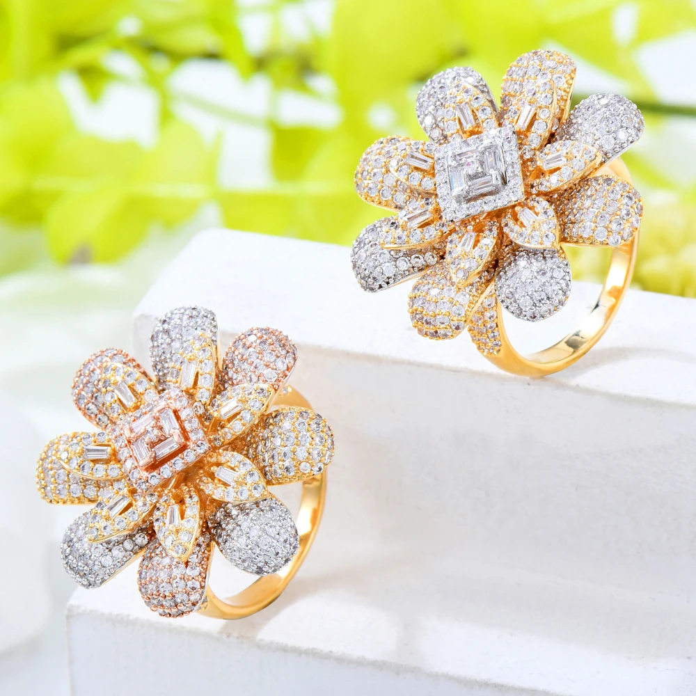GODKI Magnificent Stack Ring Luxury Flower Wheel CZ Cubic