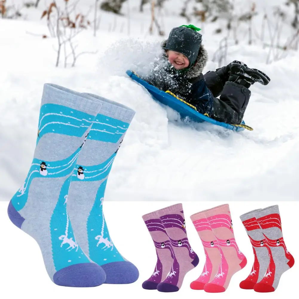 1 Pair Christmas Snow Socks High Elastic Antifriction Non-Slip Cuff Kids Ski Socks Winter Warm Thermal Snow for Winter