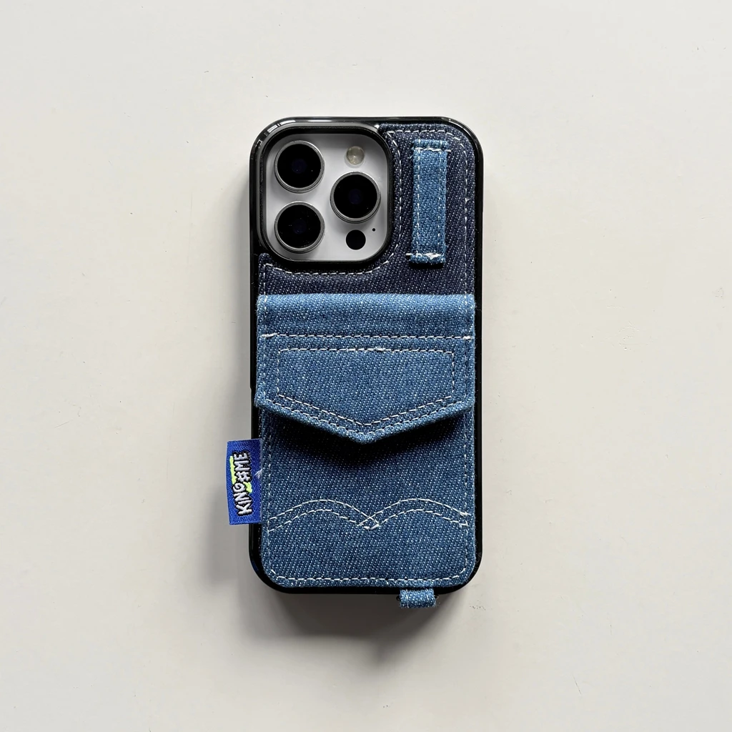 Stylish Retro Blue Denim Phone Cover with Lanyard and Shockproof Protection