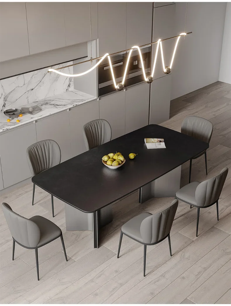 Italian Rock Slab Dining Table Modern Simple Rectangular Full Support Baseplate Black Retro Household Small Light Luxury Dining