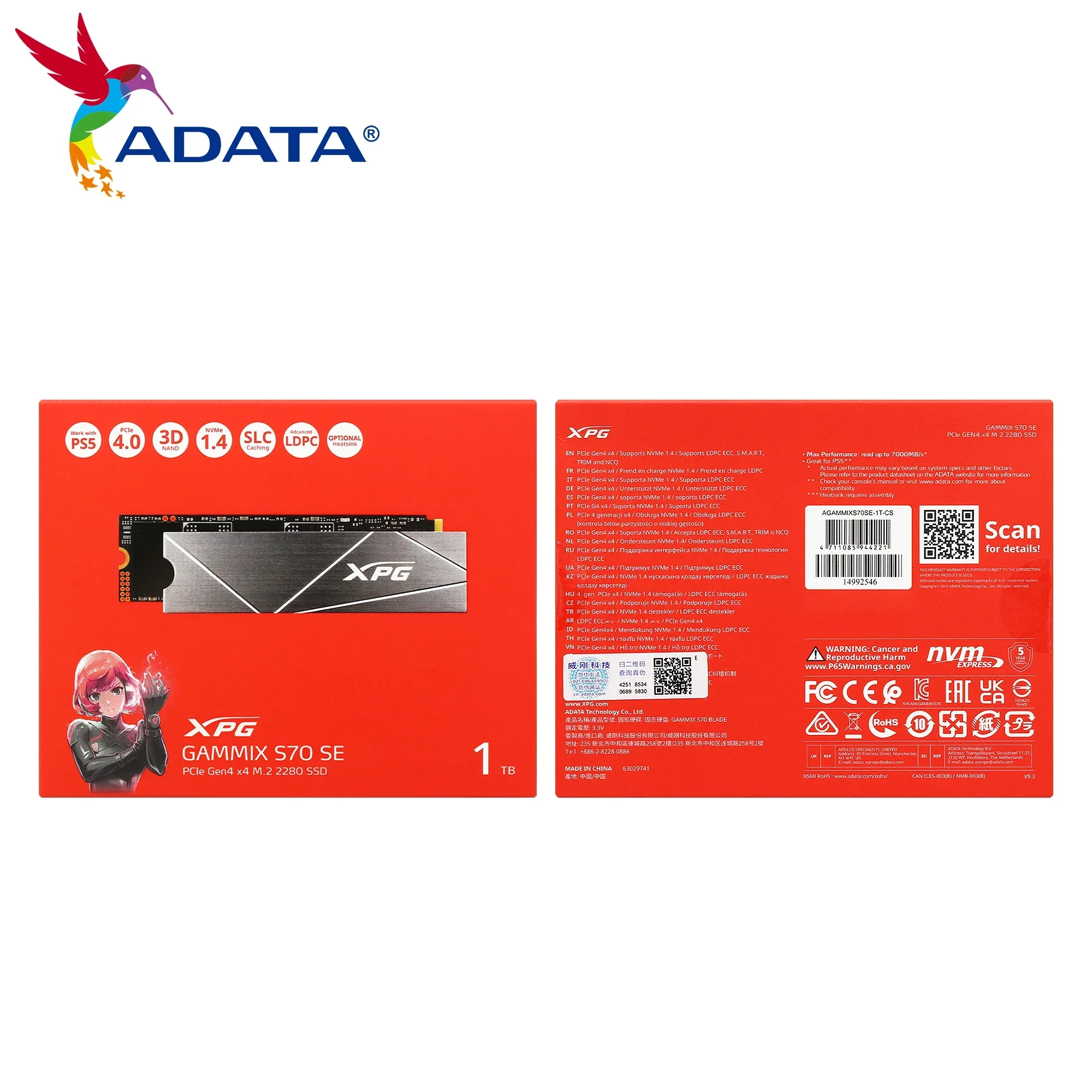 100%  ADATA XPG GAMMIX S70 SE SSD, 1TB  ָ Ʈ ũ, PCle Gen4 x4 M.2 2280 SSD, Ʈ ũž PC