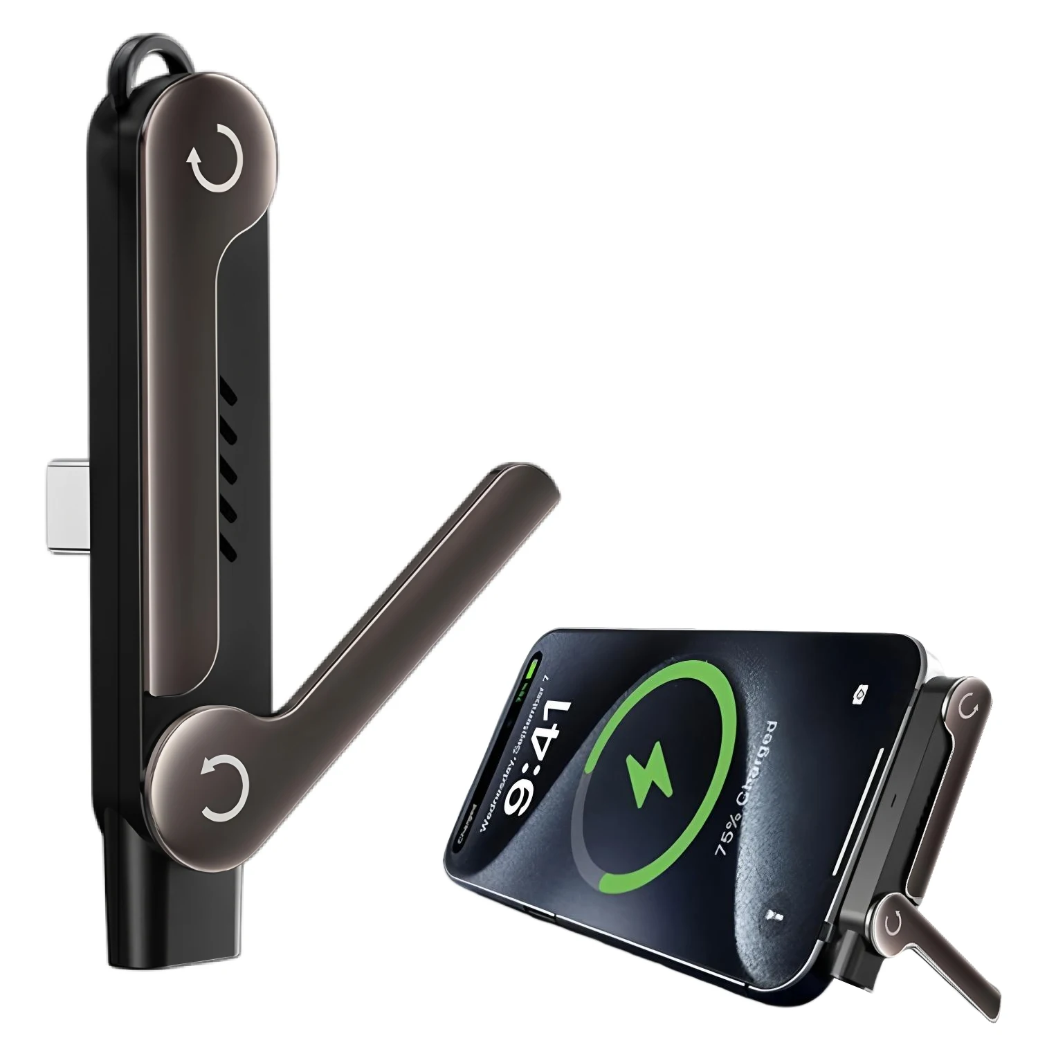 240W USB-C 접이식 메탈 폰 스탠드 PD 360 ° 회전식 컴팩트 홀더 (타입C 휴대폰 충전 케이블용) 사무실 및 여행용 액세서리