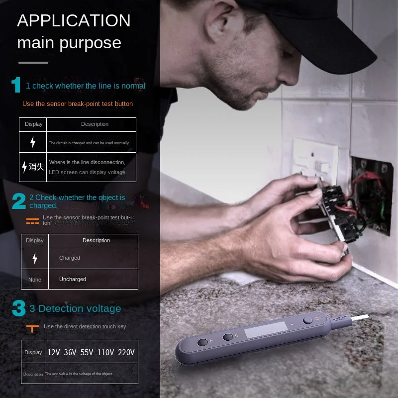 Youpin Jimihome 디지털 전압 검출기 스마트 비접촉 테스터 펜 미터 12-250V AC/DC 전기 센서 테스트 연필 빛