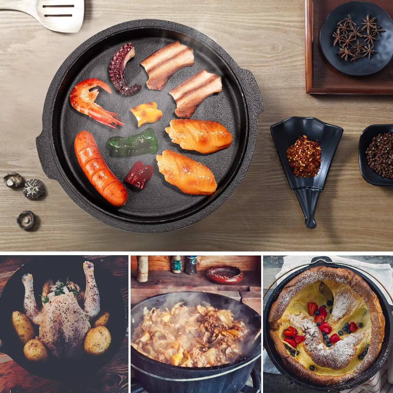 Four hollandais en fonte jaune par technique avec trivet RARE