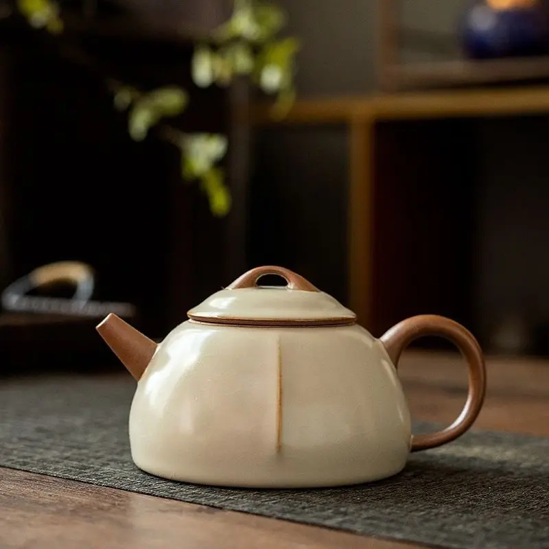 Beige Yellow Ru Kiln Tea Pot Xi Shi Pot Household Home Tea Pot Office