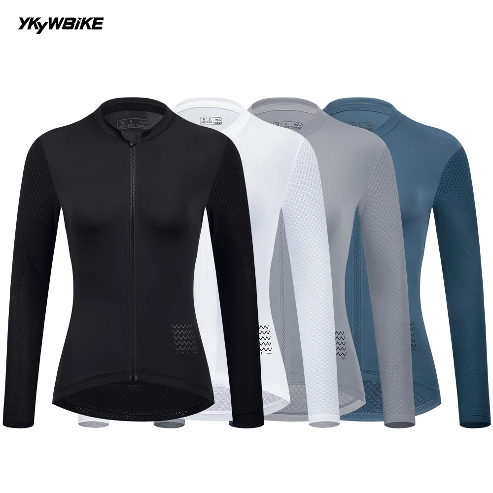 YKYWBIKE Women Cycling Jersey Long Sleeve Spring Breathable Road Bike Shirt Full YKK Zipper Female Bicycle Jersey