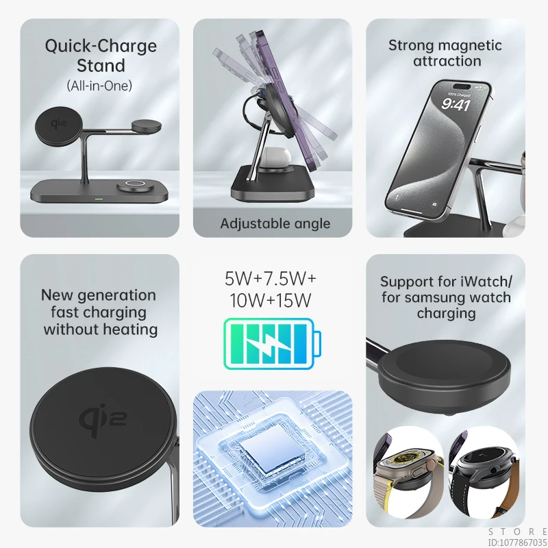 3 in 1 Magnetic Charging Station Wireless Charger for IPhone 15 14 13 12 Pro Max Airpods 3 2 1 Iwatch 7 8 9 SE