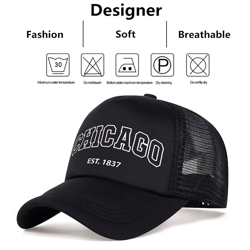 Baseball Cap Summer Men Mesh Outdoor Sport Chicago Letter Snapback For Women Unisex Breathable Hip Hop Trucker