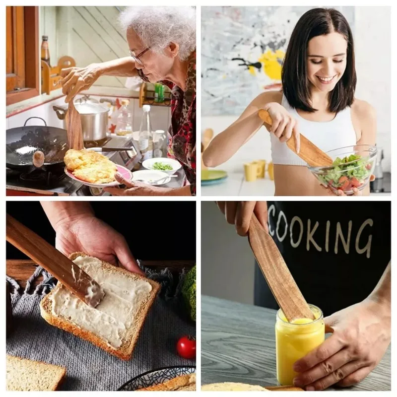 Wooden Cooking Tools Set 5PCS Teak Wood Non-Stick Heat Resistant Spatula Spoon Kitchen Tools for Cooking Serving and Stirring