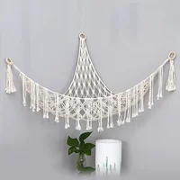 Triangle Hanging Mesh Storage Basket Boho Plush Toy Hammock Cotton Tassel Wall Net Bedroom Living Room