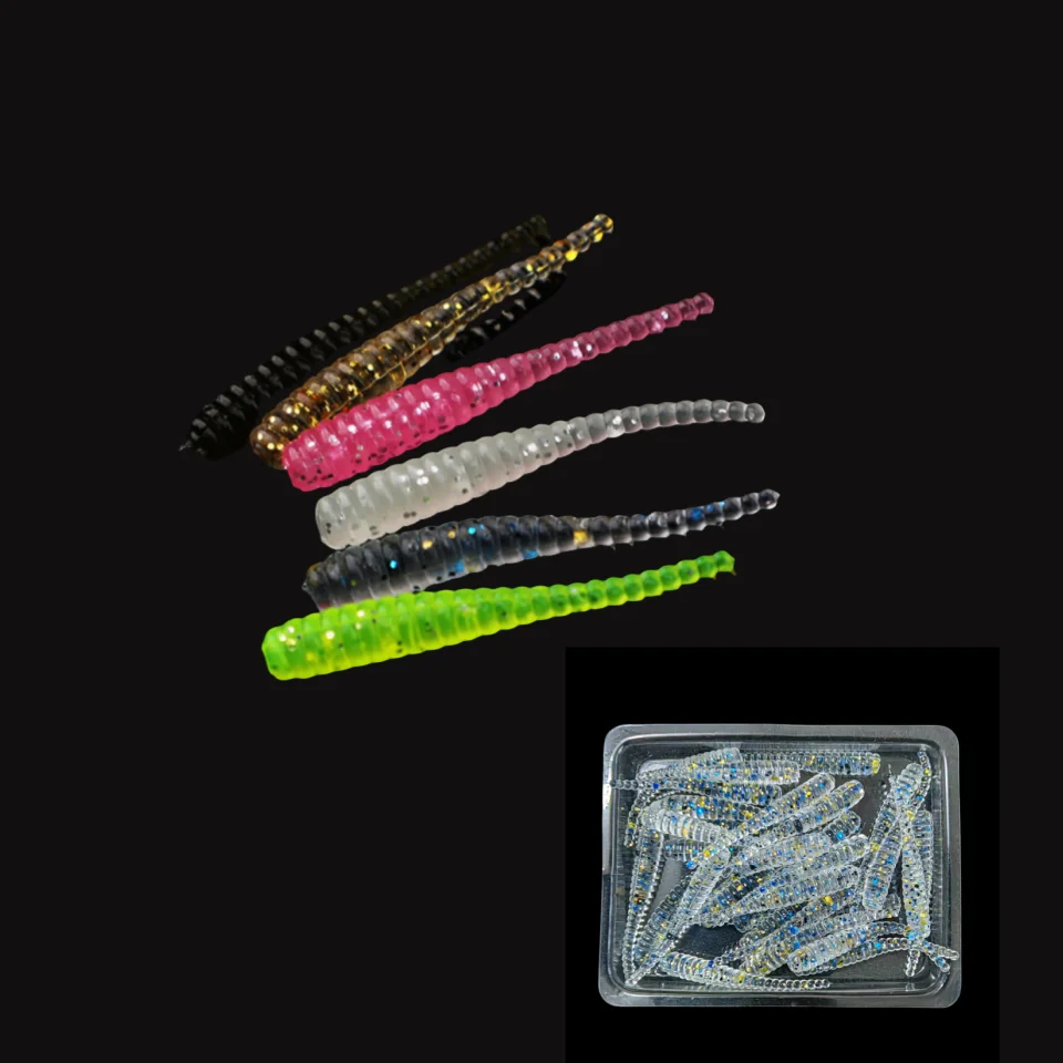 MUKUN Neuer Weichköder 30 Stück Silikonköder 35mm 0,3g Gerader Schwanz Pin Swimbait Wobblers Wurm Bass Karpfen Rockfishing Angelzubehör