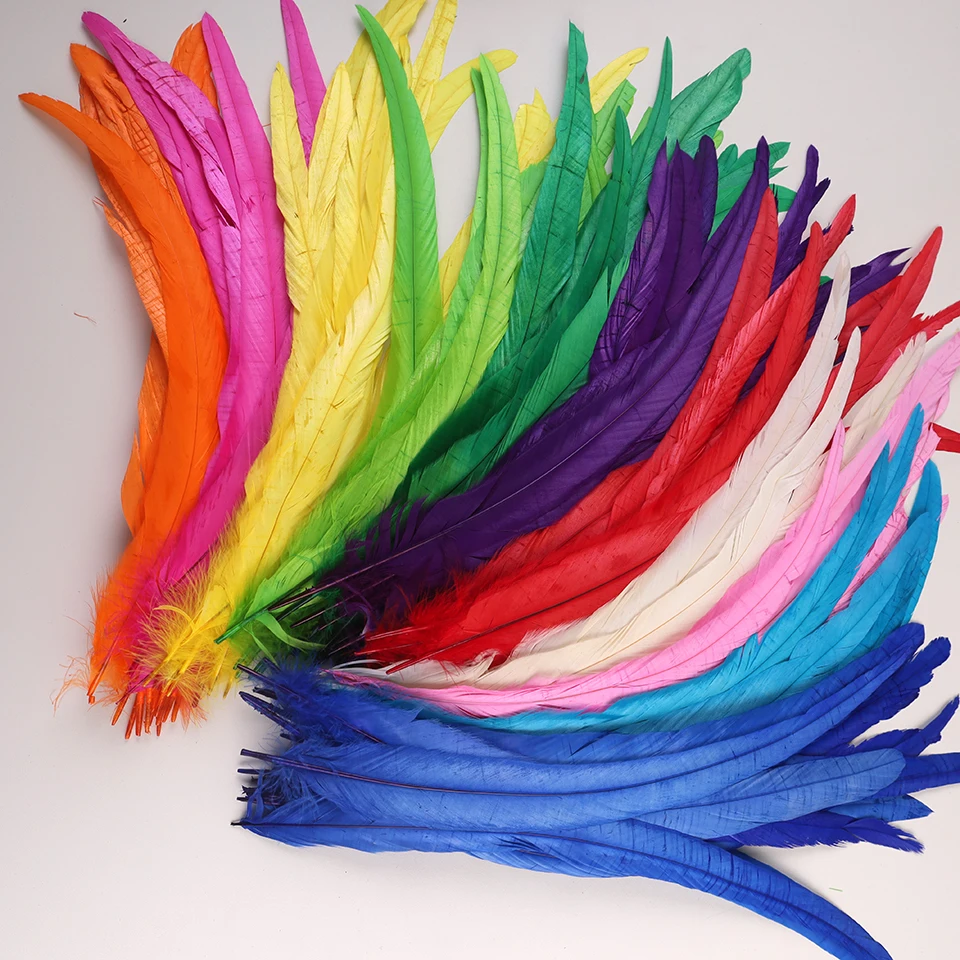Rooster Feathers 50Pcs 35-40cm Rooster Tail Feathers for Crafts Carnival Accessories Natural Long Plumes Chicken Decoration Feather Headdress
