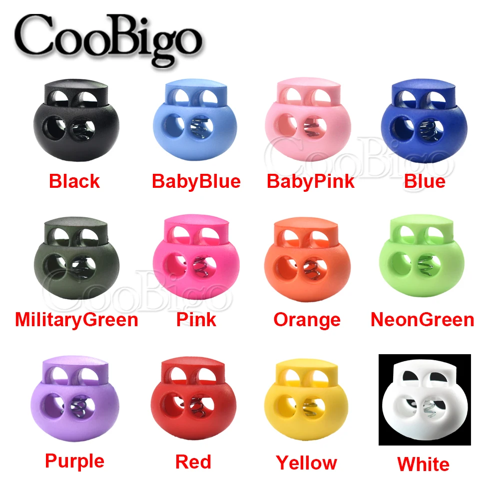 10pcs Plastic Spring Cord Lock End Stopper Toggles Clip Round Ball for Paracord Rope Drawstrings Lanyard Accessories Double Hole