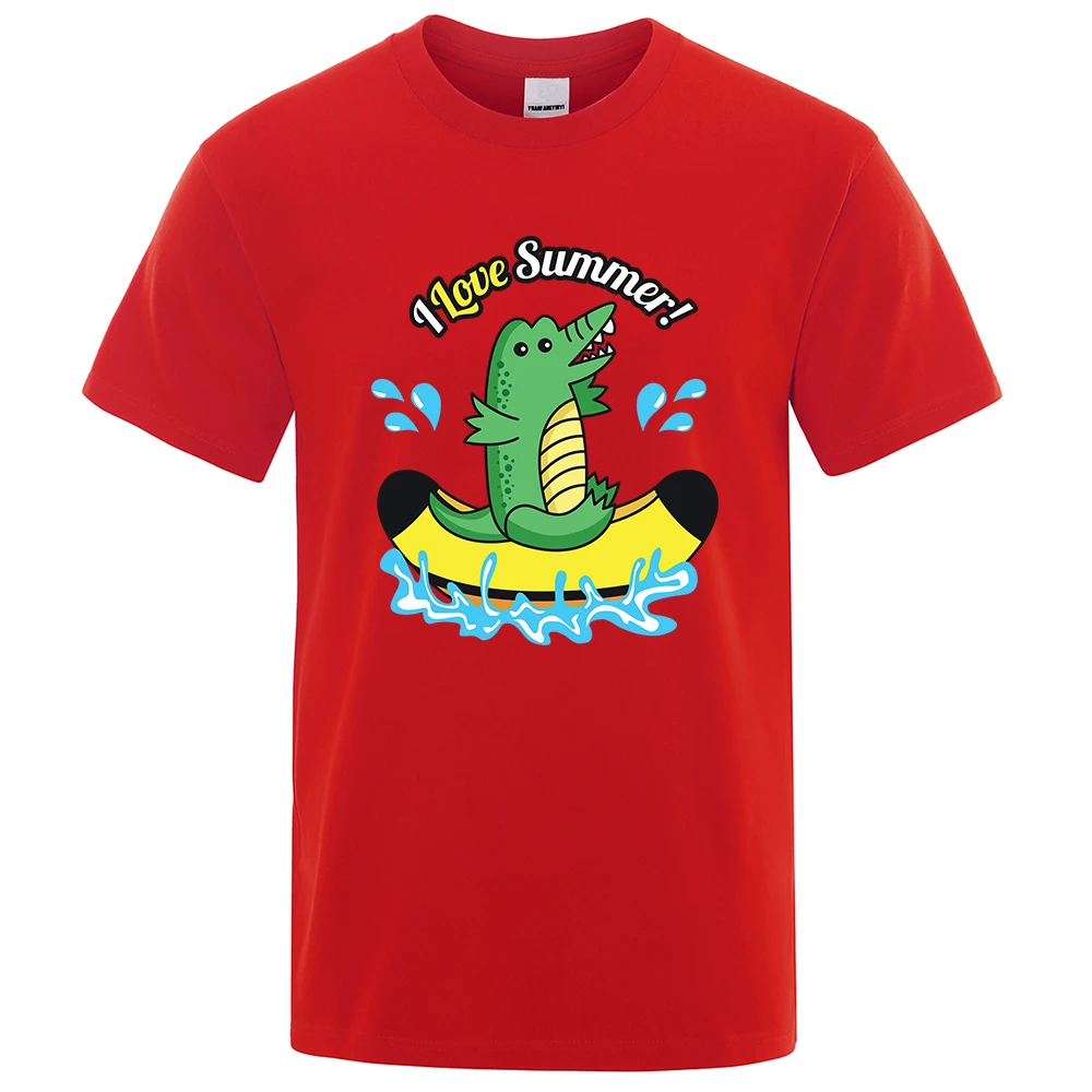I Love Summer Little Crocodile Prende Una Barca T-Shirt Uomo Fashion Cotton Top T-Shirt Estiva Allentata T-Shirt Casual Oversize