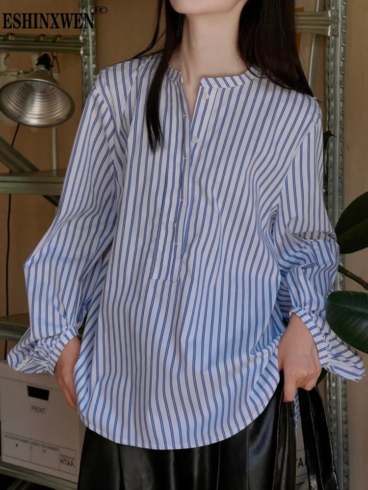 

Eshin Round Collar Long Sleeve Striped Shirt For Women 2023 Autumn Fashion Female New Elegant Y2k Blouse TH4764